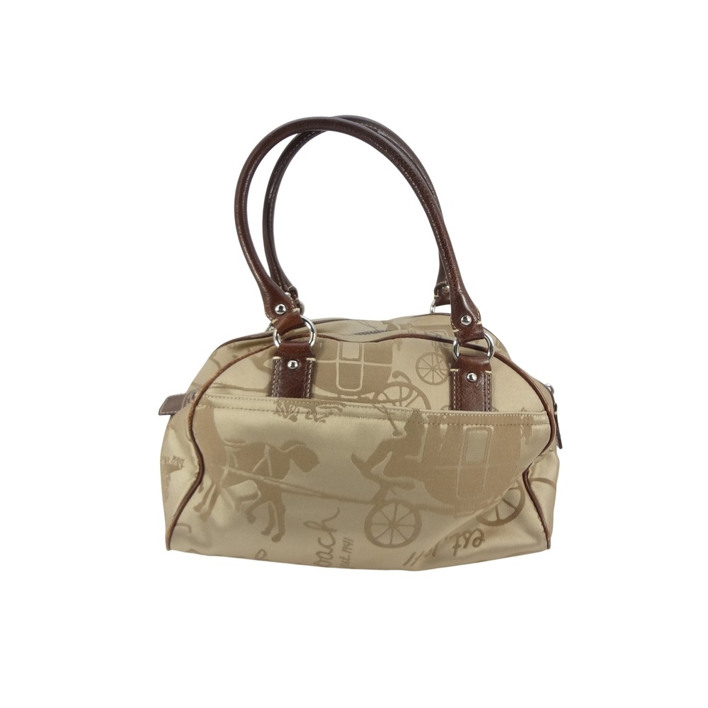 Coach Horse and Carriage Tan Jacquard Leather Satchel Bag F14481 Brown Trim - Picture 3 of 7